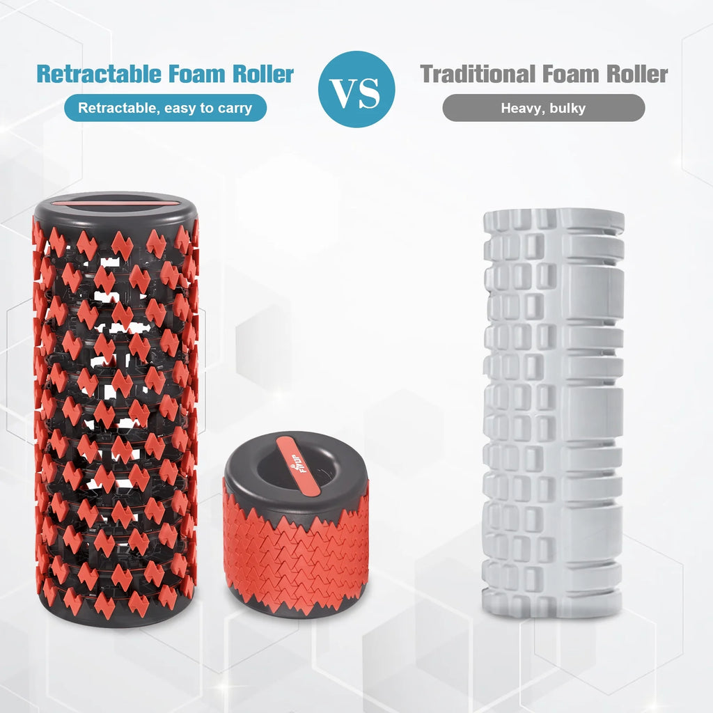 Retractable Exercise Foam Roller Muscle Therapy Massager Roller Exercise Equipment, Red
