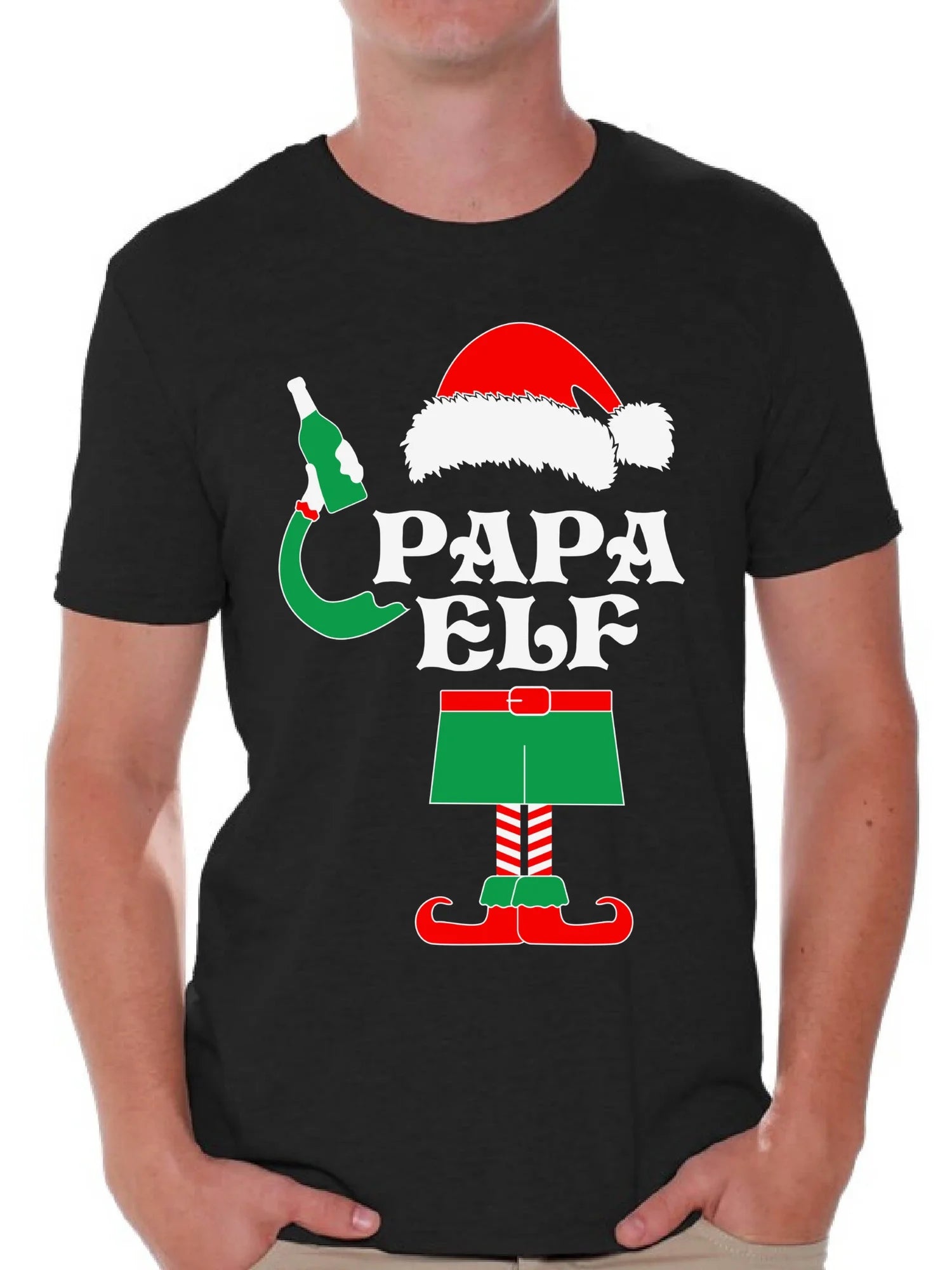 Papa Elf Shirt Elf Christmas Tshirts for Men Papa Elf Ugly Christmas Shirt Papa Elf Christmas Holiday Top Funny Elf Suit Xmas Party Holiday Men'S Tee Xmas Gift Idea for Daddy