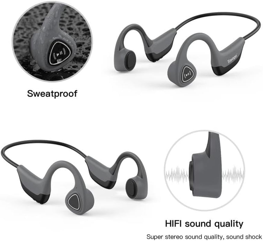 Bone Conduction Headphones, Wireless Bluetooth Bone Conducting Earbuds, Open Ear Headset with Mic, for Running, Cycling, Yoga-Grey (Almost Like-New)