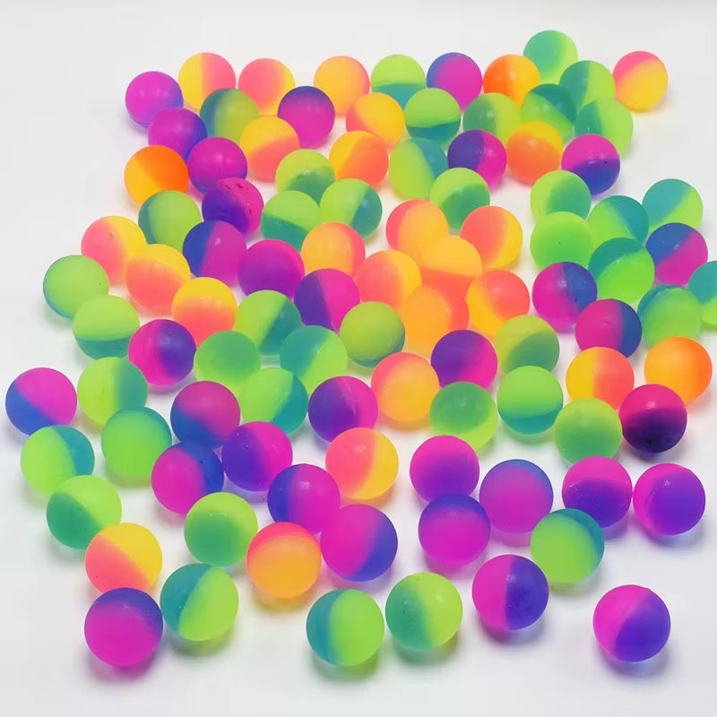 Elastic Ball Rubber Jump Ball Rainbow Two-Color Matte Solid Elastic Ball Colored Float Ball Fun Ball Egg Twisting Machine Toy