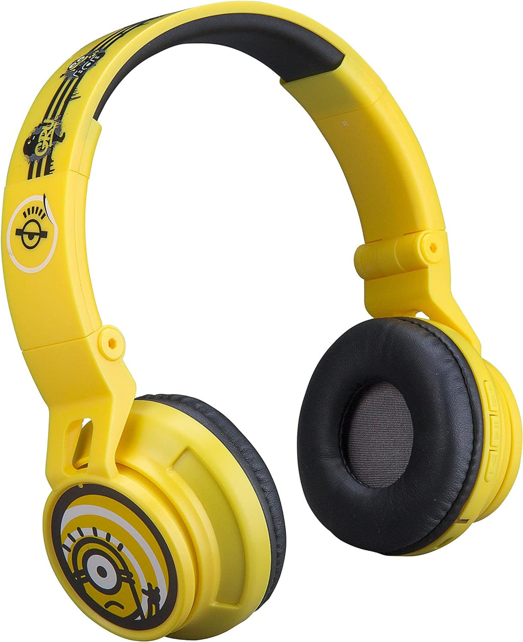 Minions Kids Bluetooth Wireless Headphones with Microphone, Includes Aux Cord, Volume Reduced, Foldable, Yellow, over Ear, Unisex, 3.5Mm Jack, 18H Playtime, 1 Year Warranty