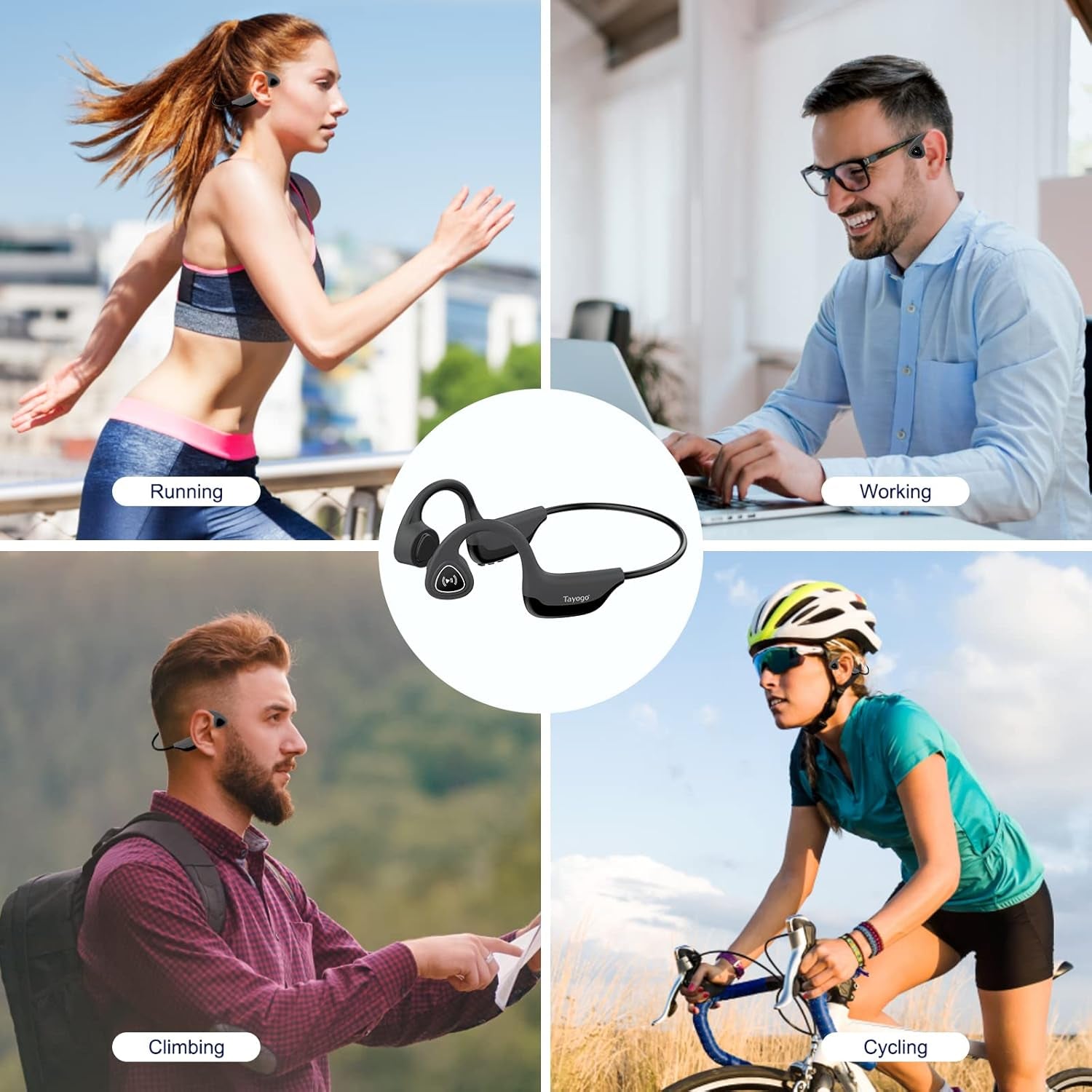 Bone Conduction Headphones, Wireless Bluetooth Bone Conducting Earbuds, Open Ear Headset with Mic, for Running, Cycling, Yoga-Grey (Almost Like-New)