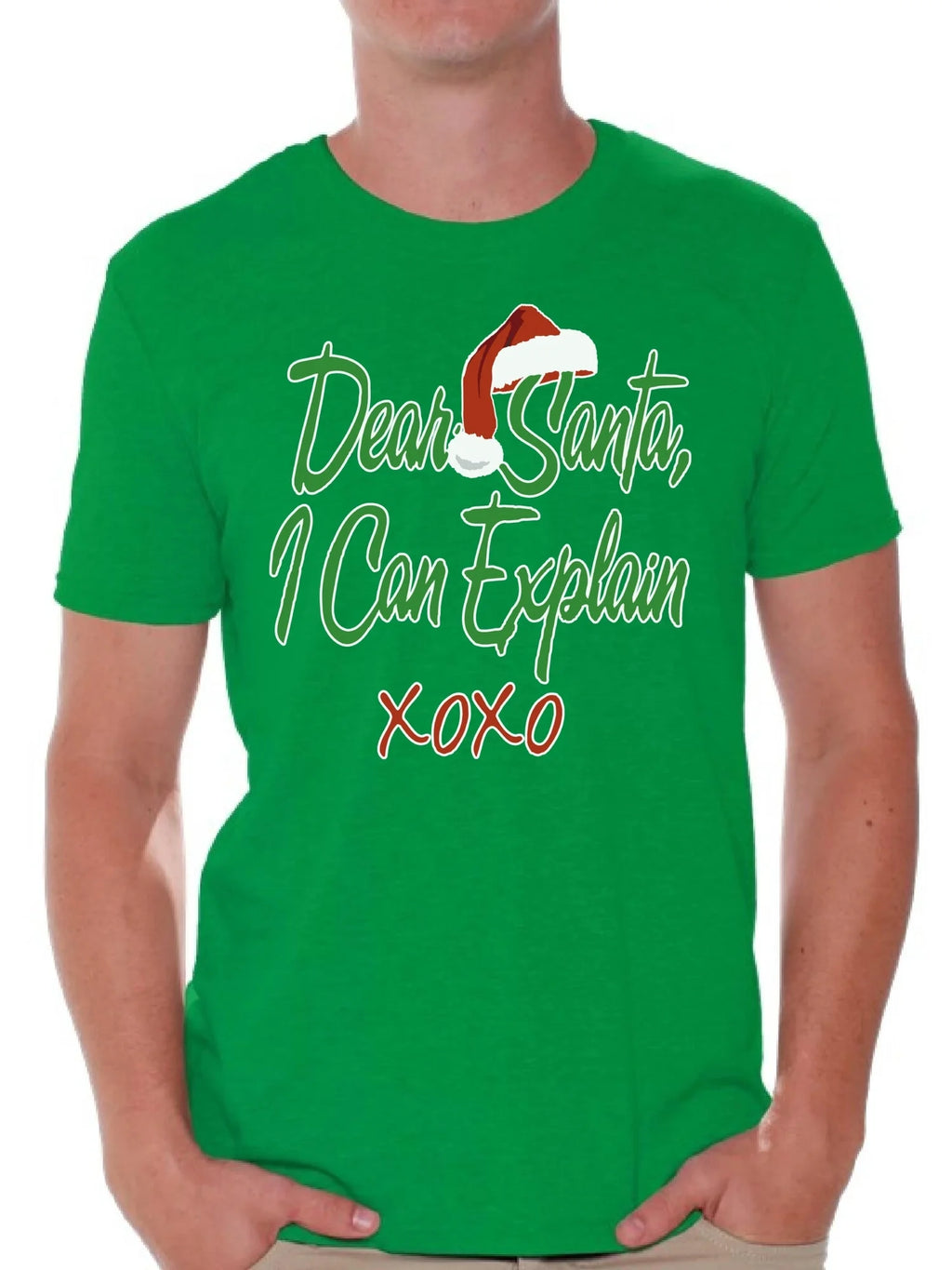 Dear Santa I Can Explain XOXO Christmas Shirt Santa Hat Christmas Tshirts for Men Ugly Christmas Shirt Funny Tacky Party Holiday Men'S Holiday Tee Xmas Santa XOXO Holiday Top