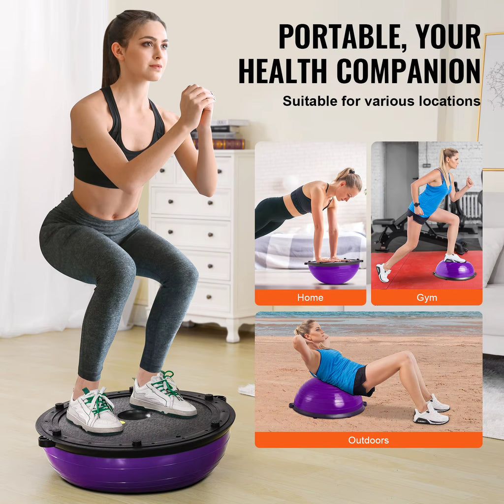 Succebuy Half Exercise Ball Trainer Balance Ball Trainer Stability Ball Yoga Ball with Resistance Bands Foot Pump Strength Ball
