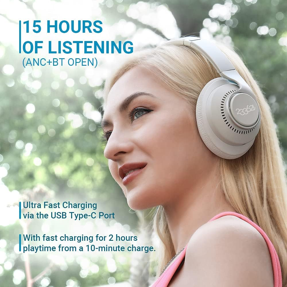 Trip Active Noise Cancelling Headphones with Independent Noise Reduction Chip, Bluetooth Wireless Headphones Built-In Mic and Ex Audio Cable, 40H Battery, Hands-Free Calls, Hifi Sound Quality