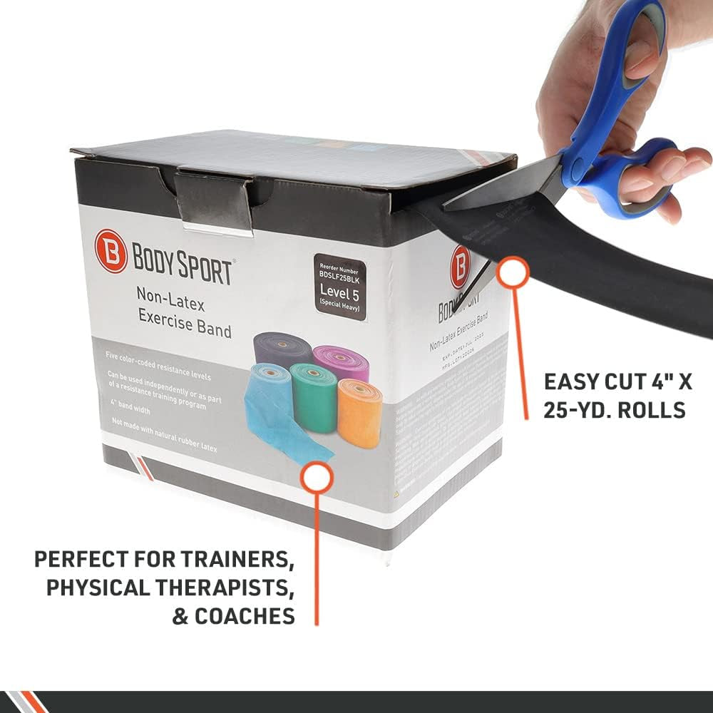 Exercise Band, 25 Yd. X 4 In. Roll - Home & Gym Fitness Equipment for Stretching, Strength Training & Physical Therapy