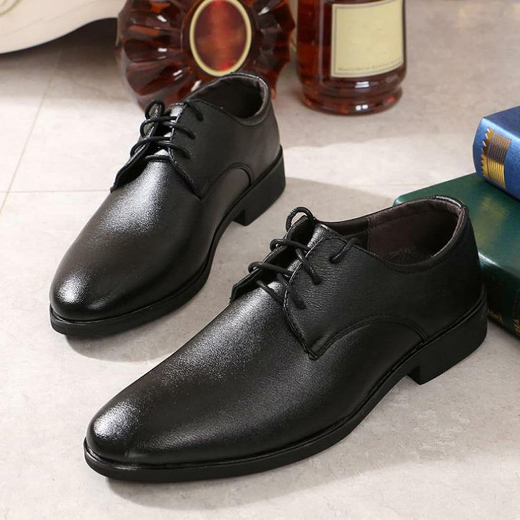 Men’S Fashion Handcrafted Casual Oxford Style Black Leather Full Brogue Derby Dress Lace up Shoe W/Medallion, Open Lacing Section, Wingtip Toe, & Chunky Wedged Heel