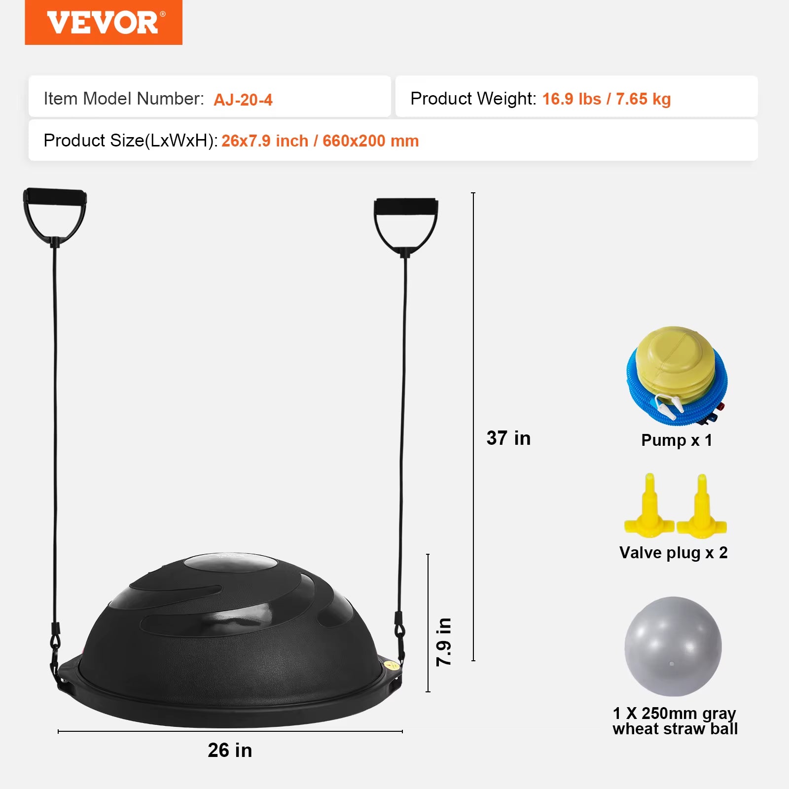 Succebuy Half Exercise Ball Trainer Balance Ball Trainer Stability Ball Yoga Ball with Resistance Bands Foot Pump Strength Ball